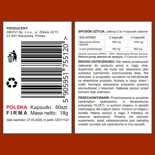 Cordyceps (Cordyceps sinensis) ekstrakt 12:1 – 60 kapsułek – zdjęcie 2