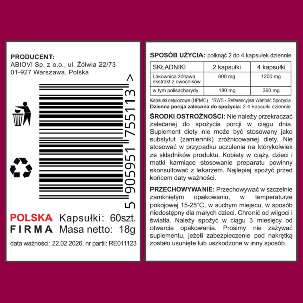 Reishi (Lakownica żółtawa) ekstrakt 18:1 – 60 kapsułek – zdjęcie 2